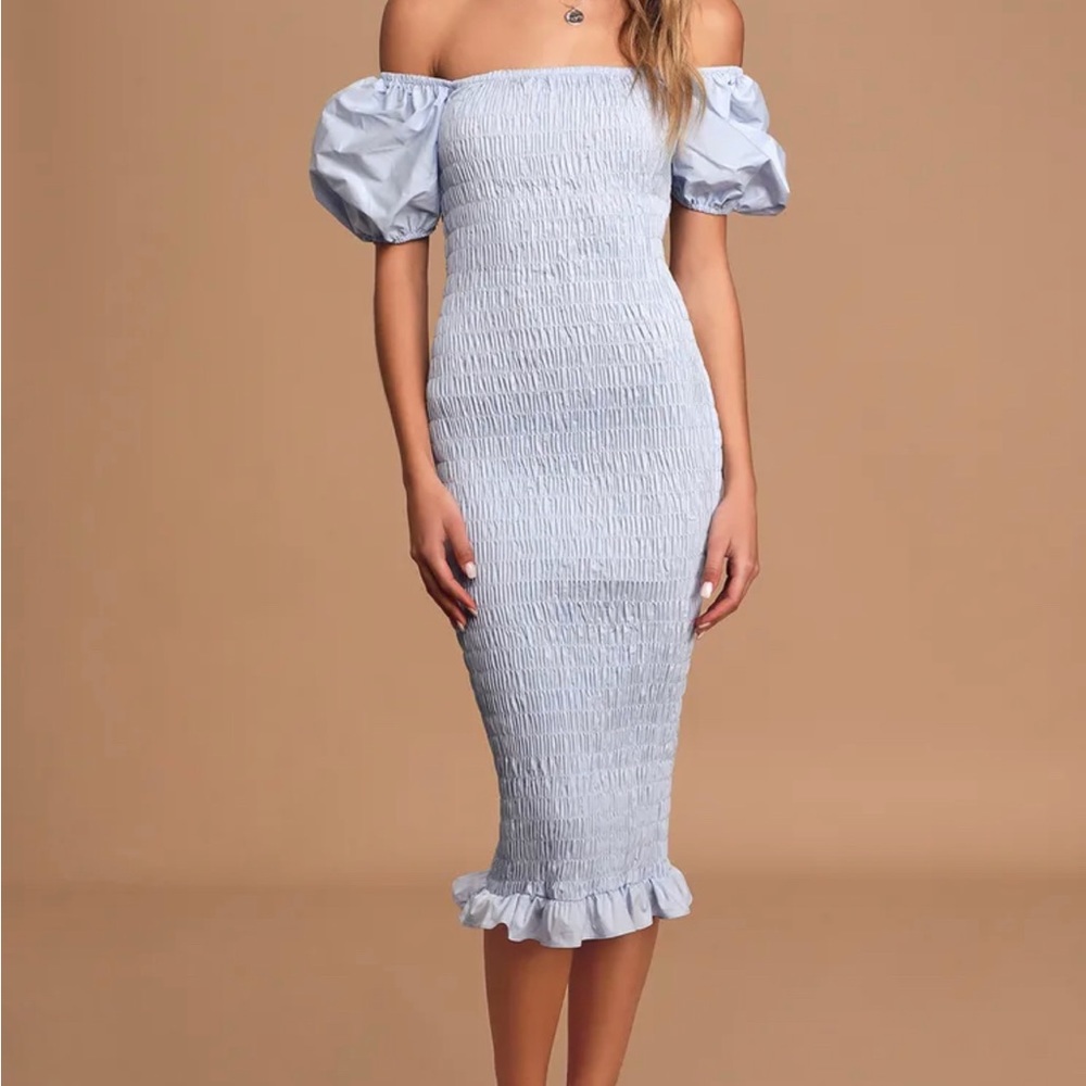 Lulus Rouched Midi Dress - Picture 3 of 8